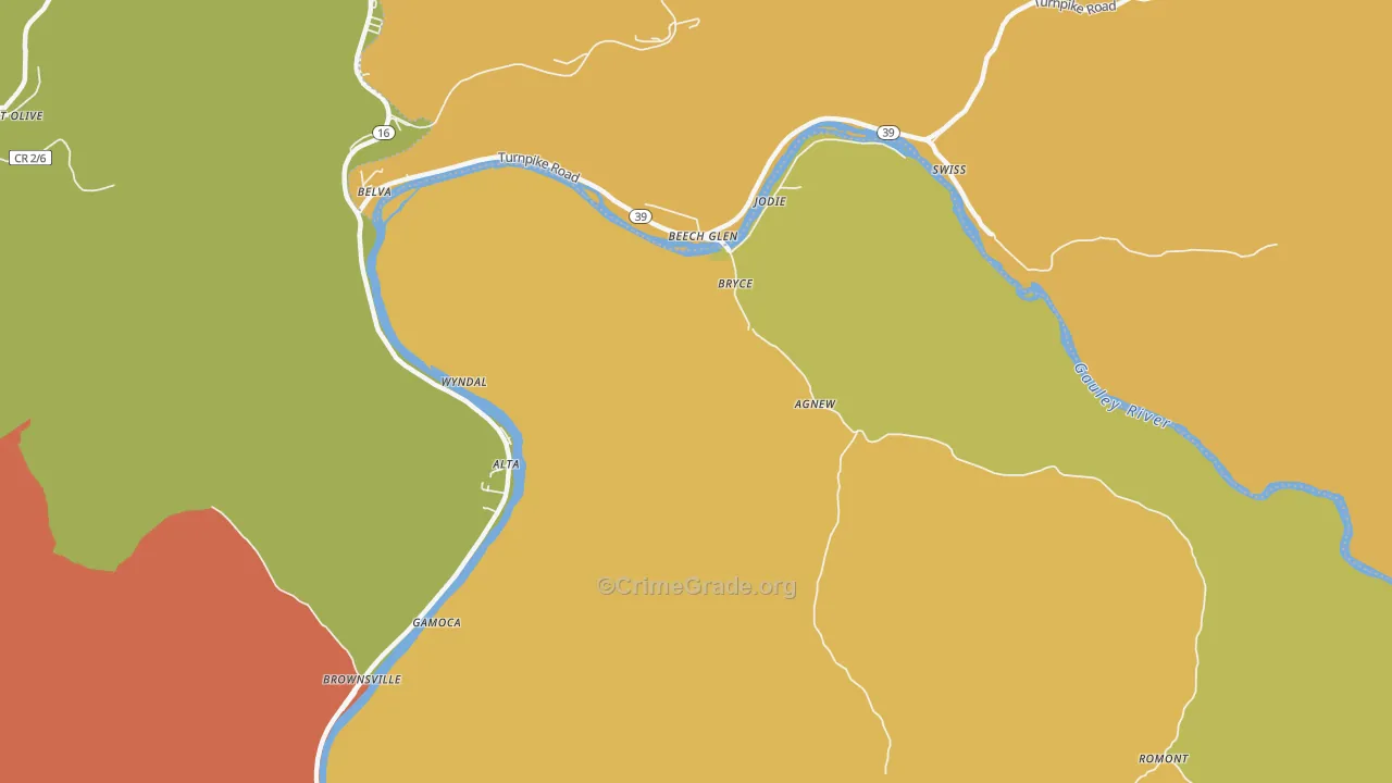Jodie, WV Map of Burglary Rates