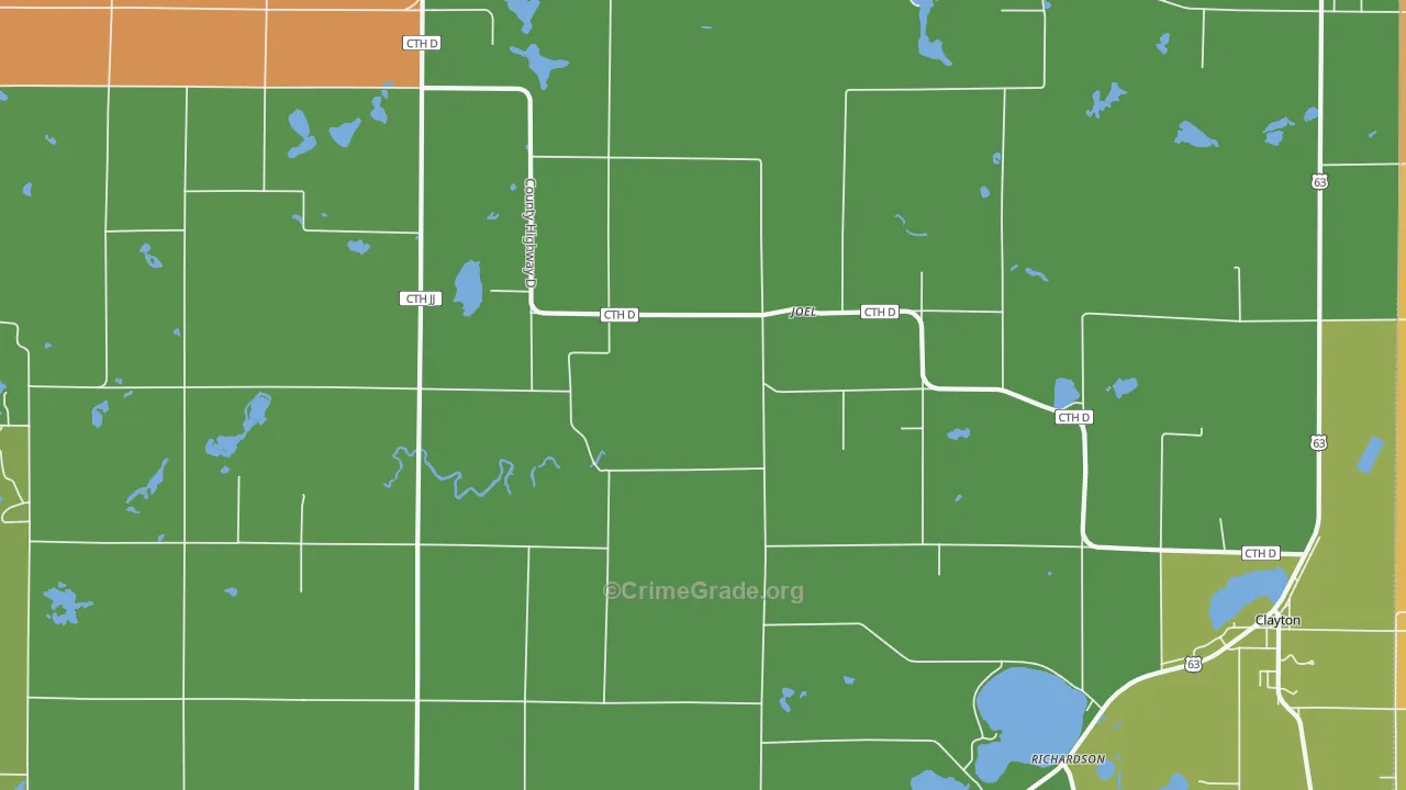 Joel, WI Map of Burglary Rates