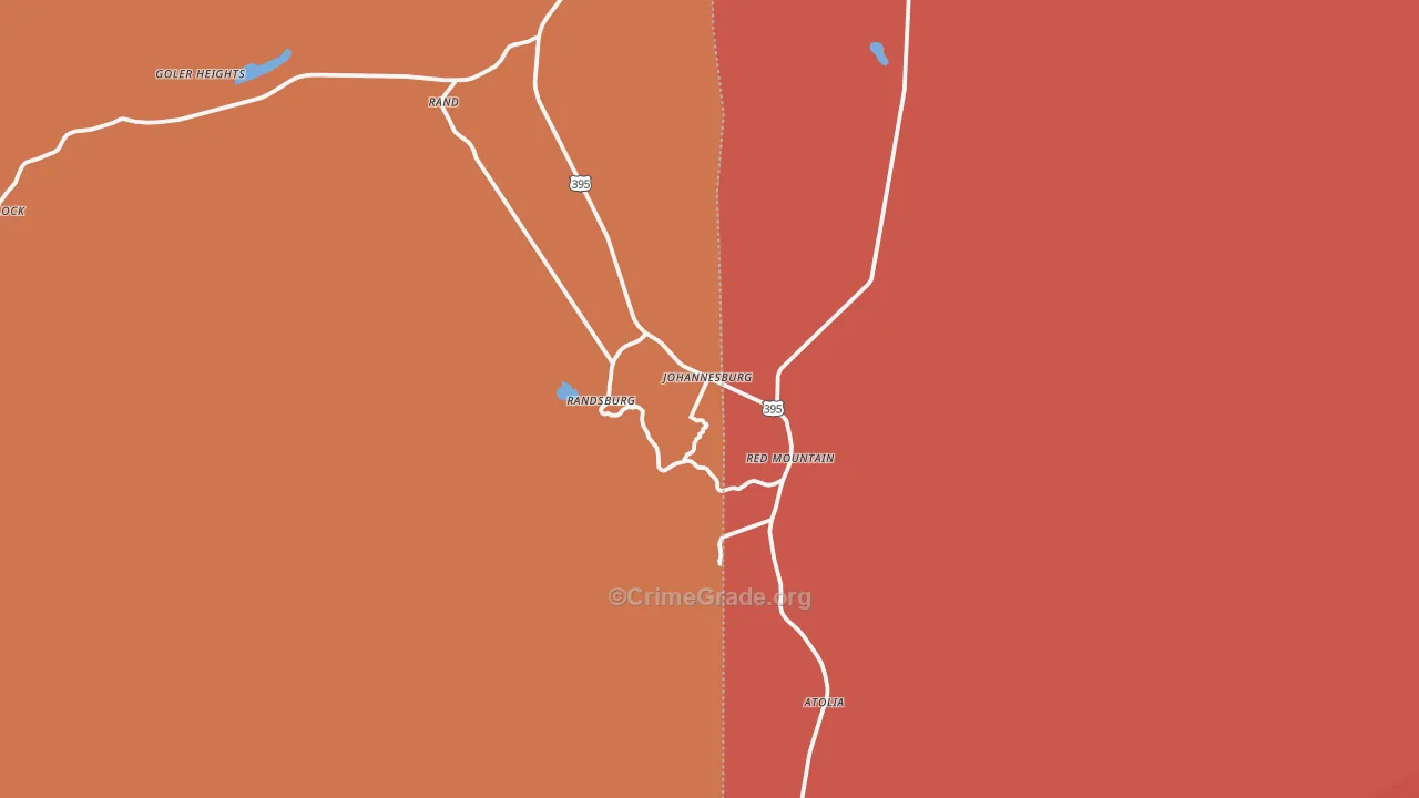 Johannesburg, CA Map of Burglary Rates