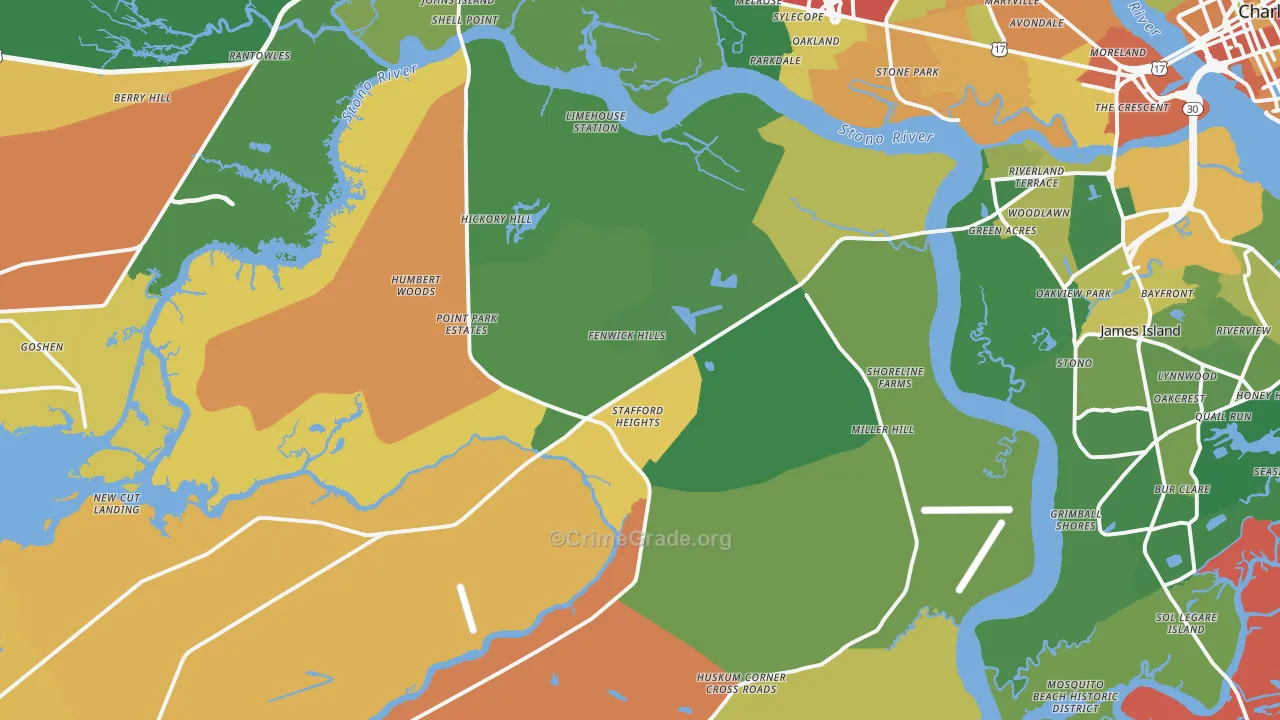 Johns Island, SC Map of Burglary Rates