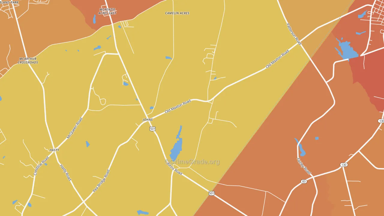 Johns, NC Map of Burglary Rates