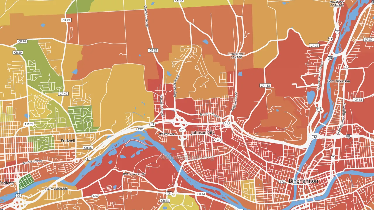Johnson City, NY Map of Burglary Rates