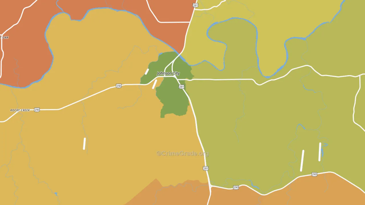 Johnson City, TX Map of Burglary Rates