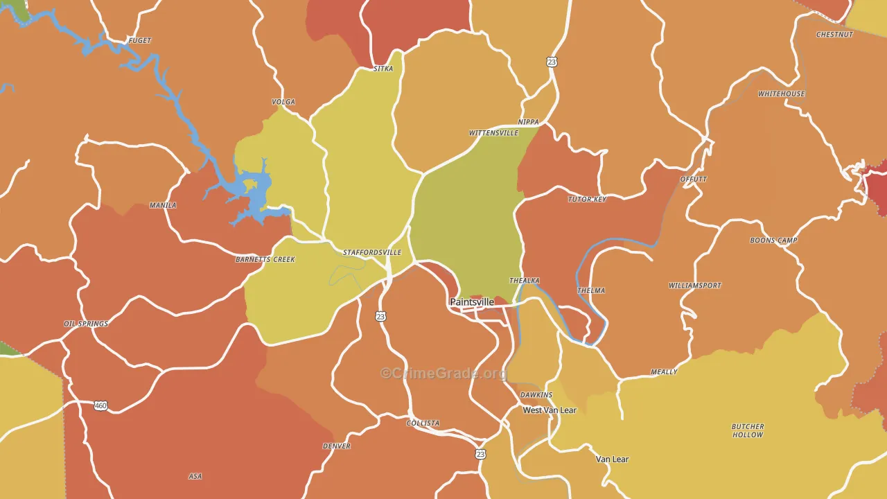 Johnson County, KY Map of Burglary Rates