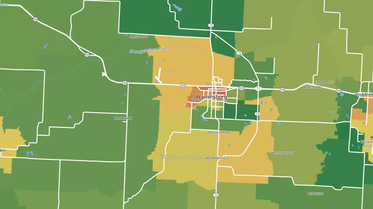 Johnson County, MO Map of Burglary Rates