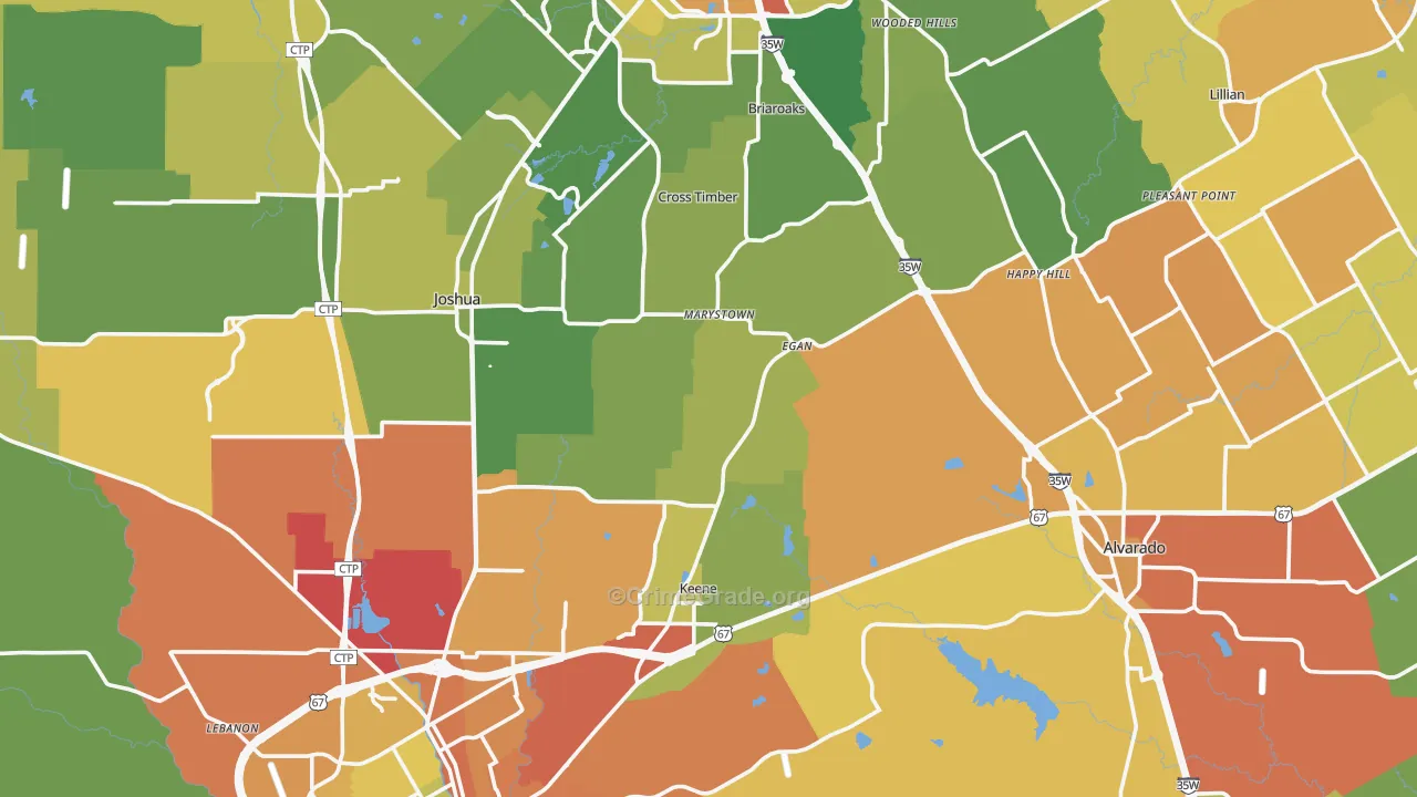 Johnson County, TX Map of Burglary Rates