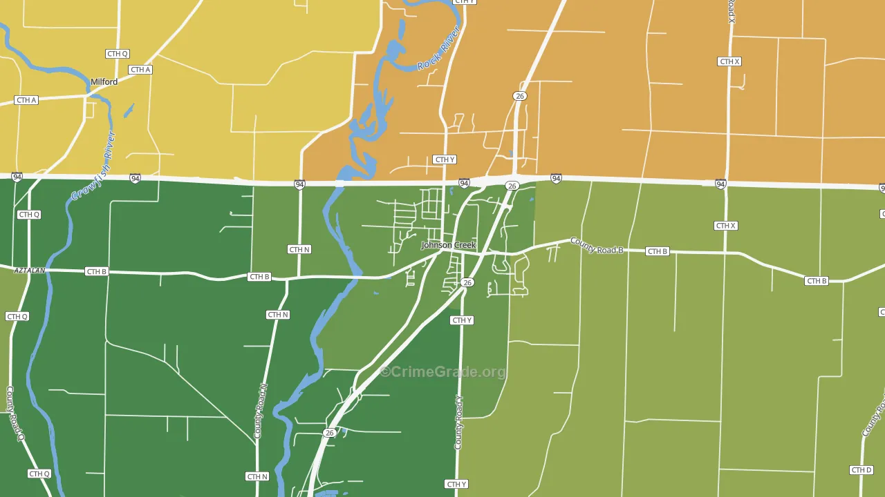 Johnson Creek, WI Map of Burglary Rates