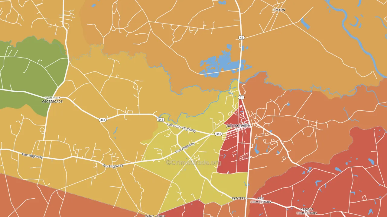Johnsonville, SC Map of Burglary Rates