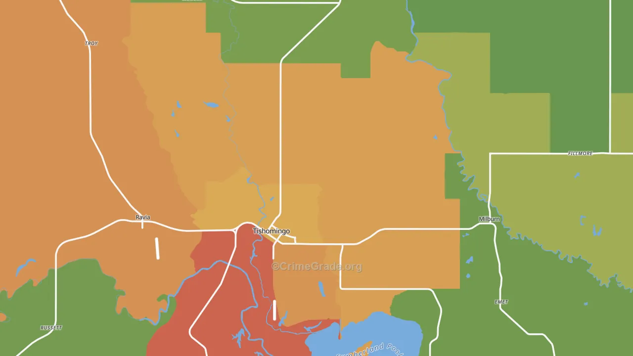 Johnston County, OK Map of Burglary Rates