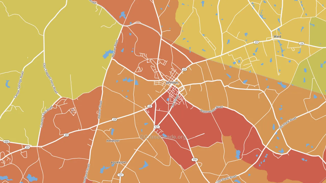 Johnston, SC Map of Burglary Rates