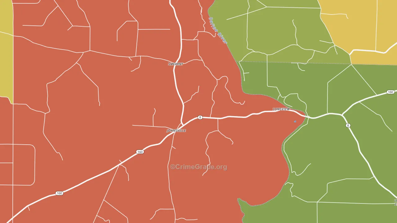 Johnsville, AR Map of Burglary Rates