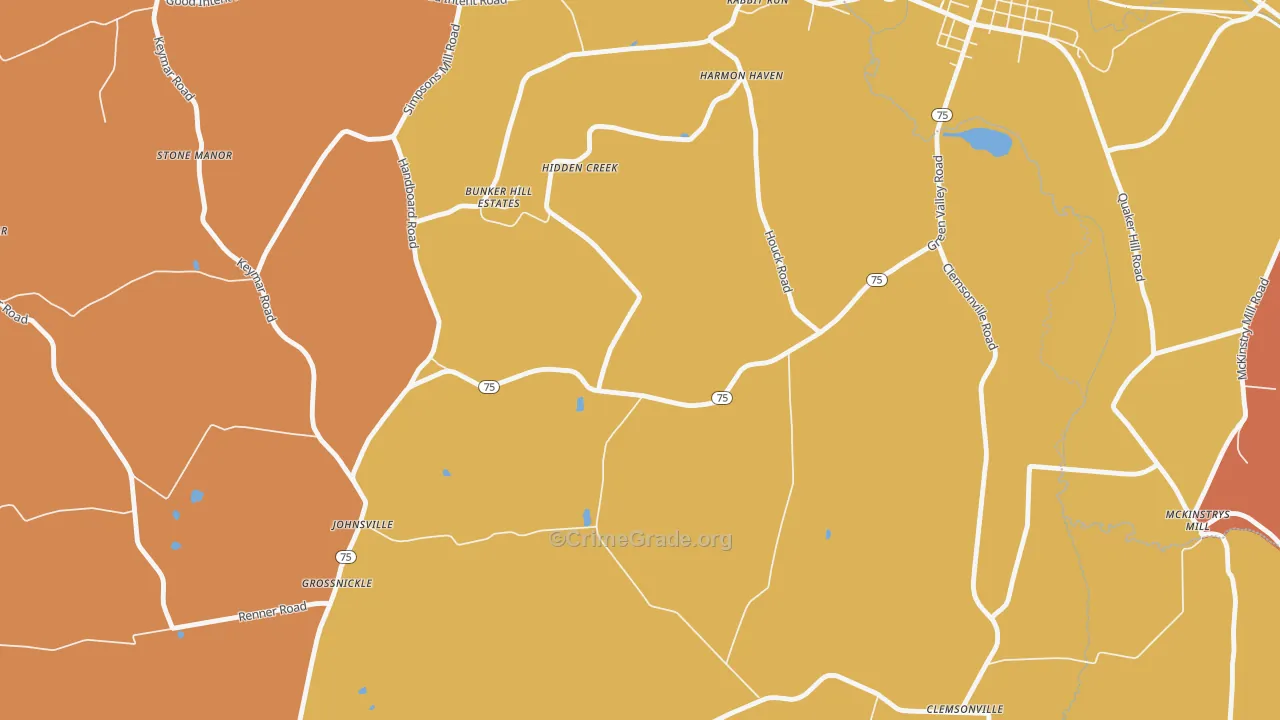 Johnsville, MD Map of Burglary Rates