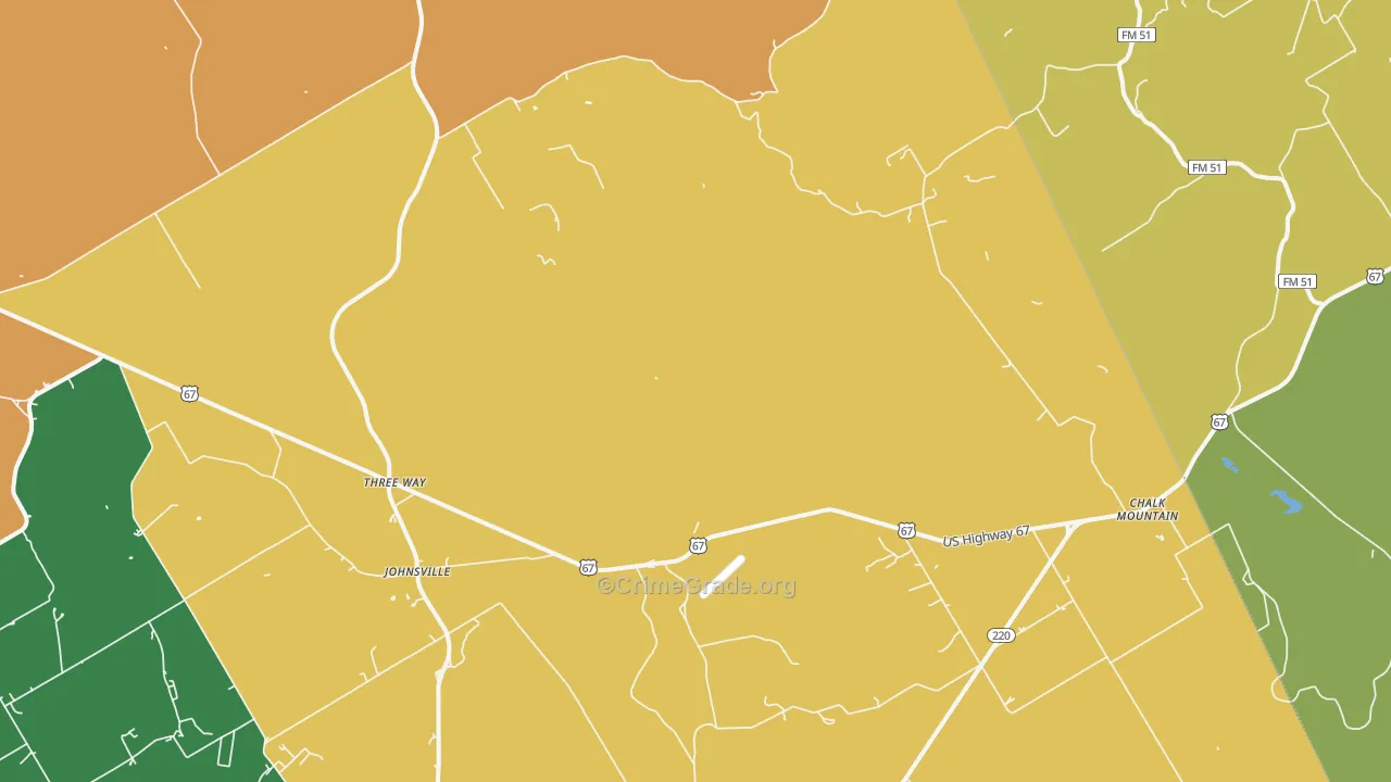 Johnsville, TX Map of Burglary Rates