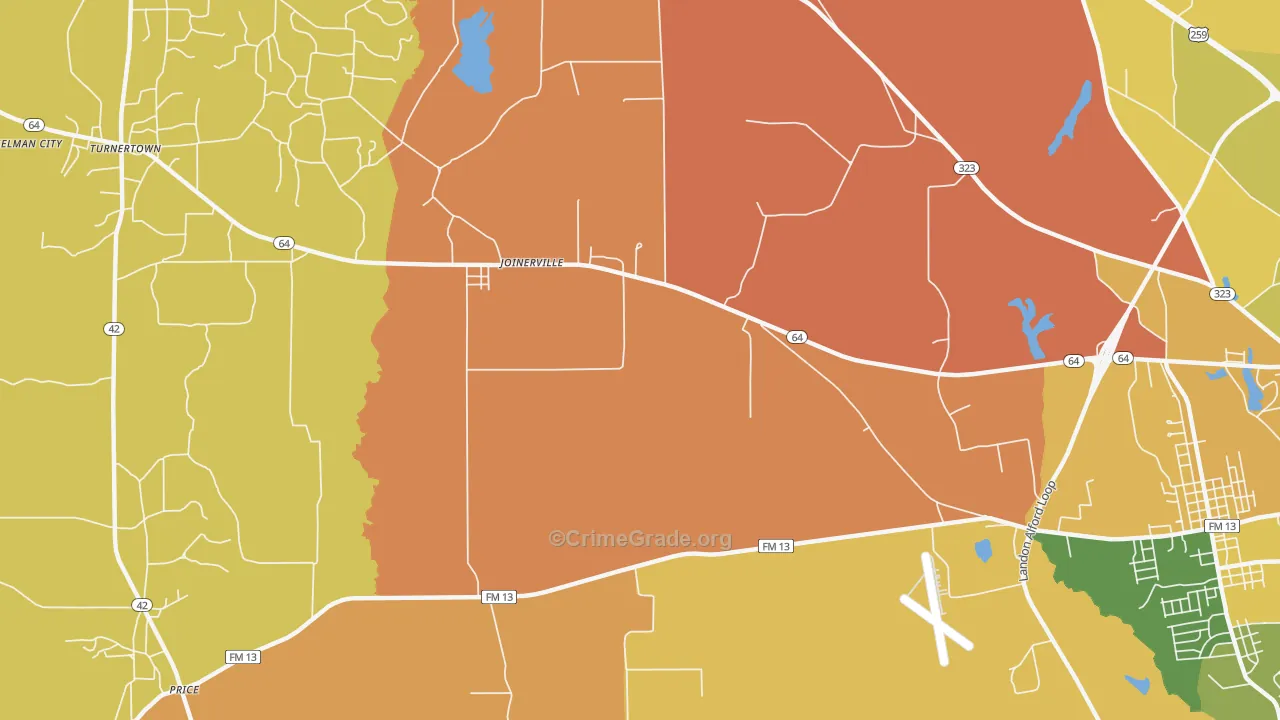 Joinerville, TX Map of Burglary Rates