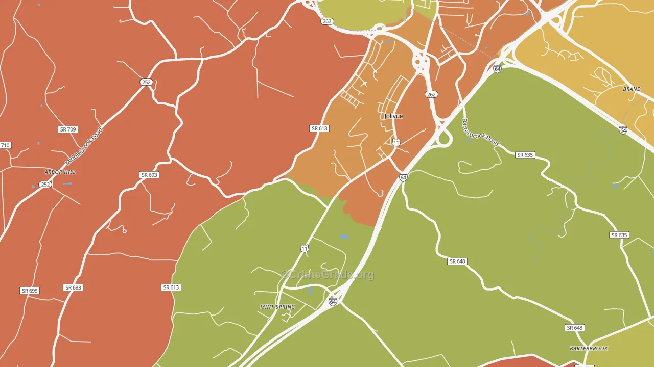 Jolivue, VA Map of Burglary Rates