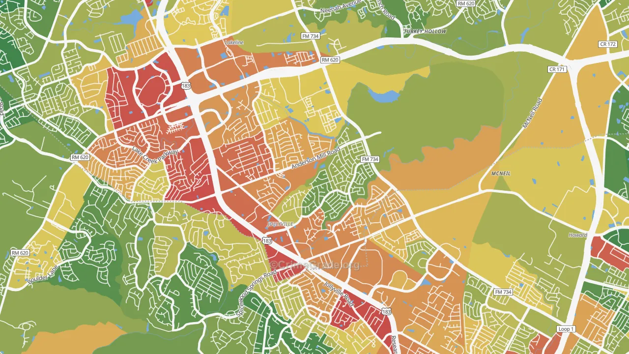Jollyville, TX Map of Burglary Rates