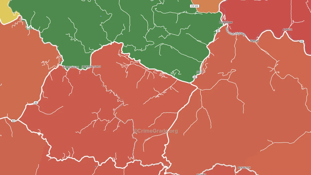 Jolo, WV Map of Burglary Rates