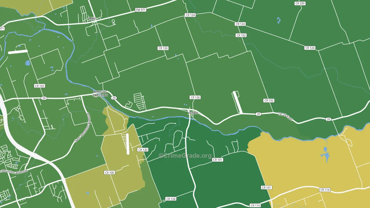 Jonah, TX Map of Burglary Rates