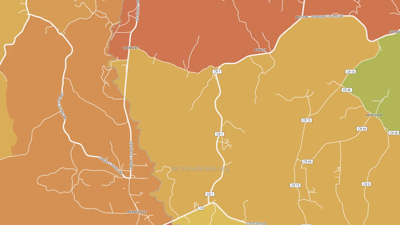 Jones, AL Map of Burglary Rates