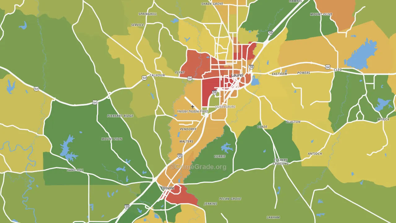 Jones County, MS Map of Burglary Rates