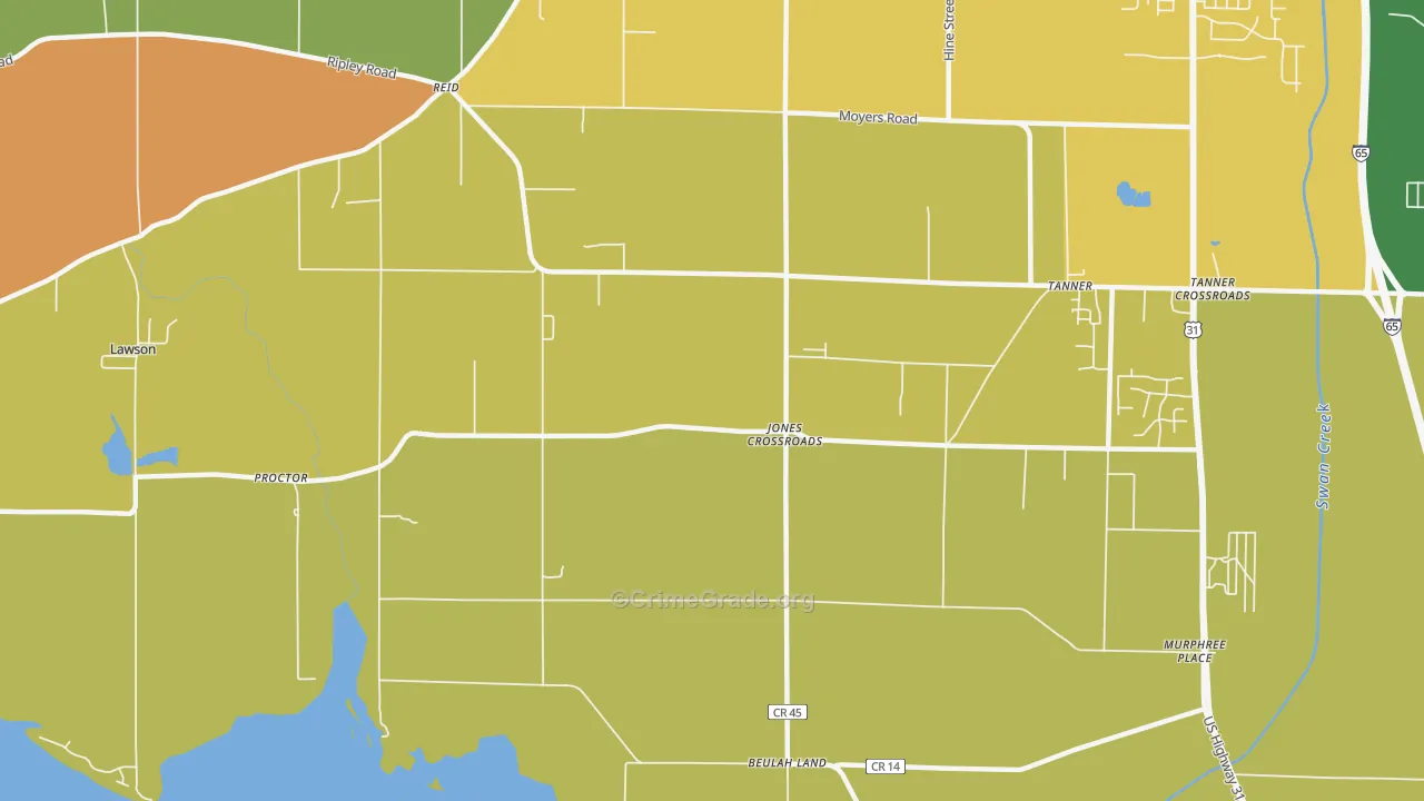 Jones Crossroads, AL Map of Burglary Rates