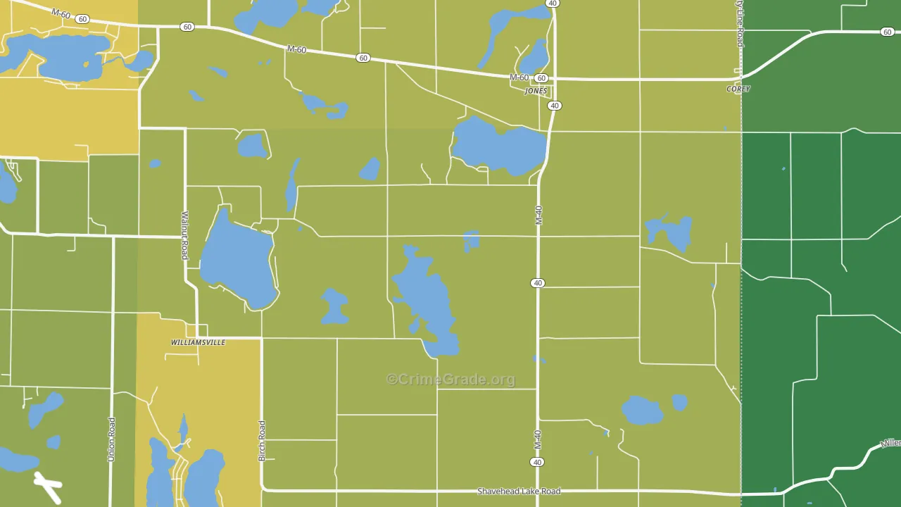 Jones, MI Map of Burglary Rates