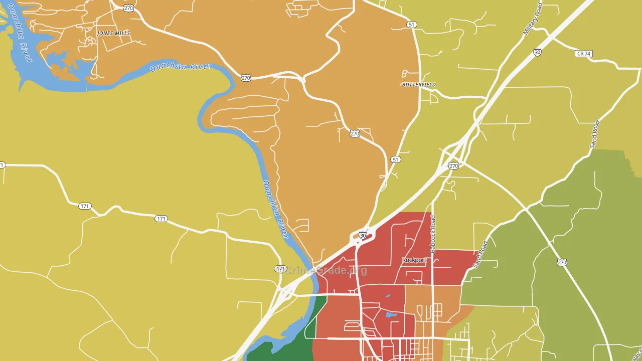Jones Mill, AR Map of Burglary Rates