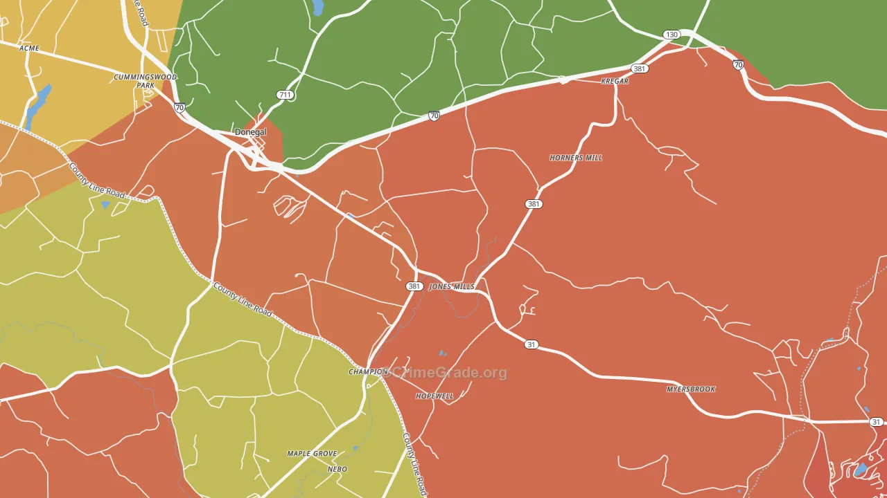 Jones Mills, PA Map of Burglary Rates