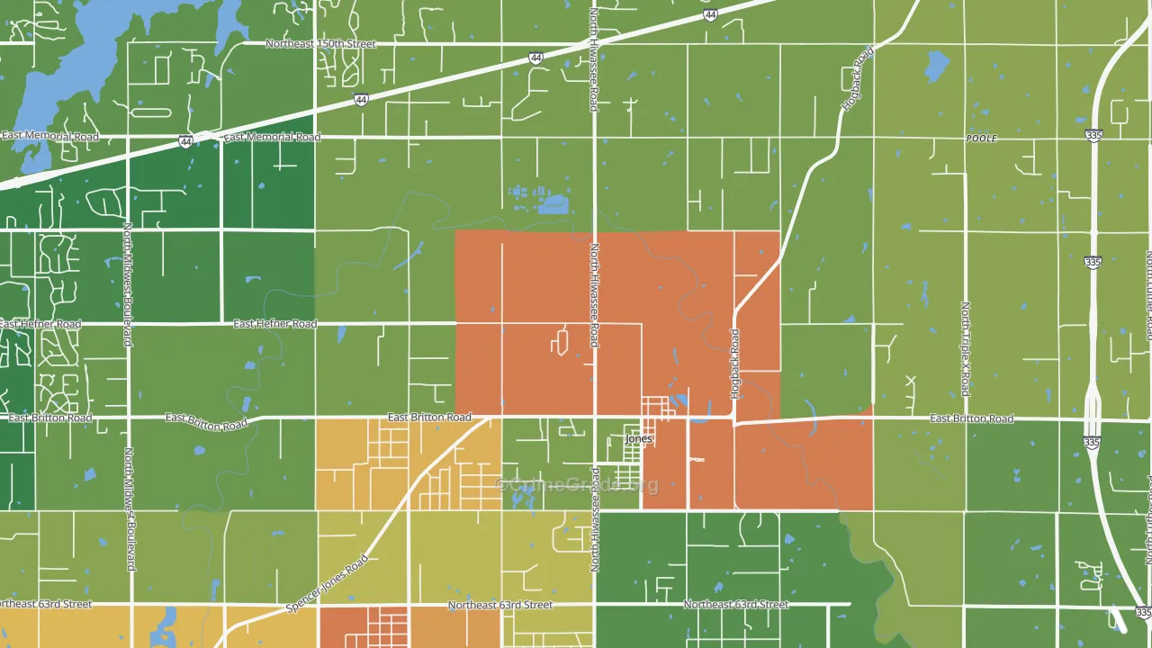 Jones, OK Map of Burglary Rates