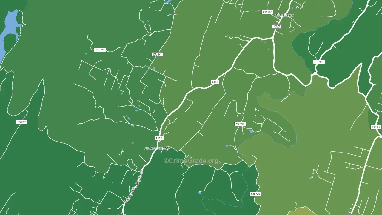 Jones Springs, WV Map of Burglary Rates
