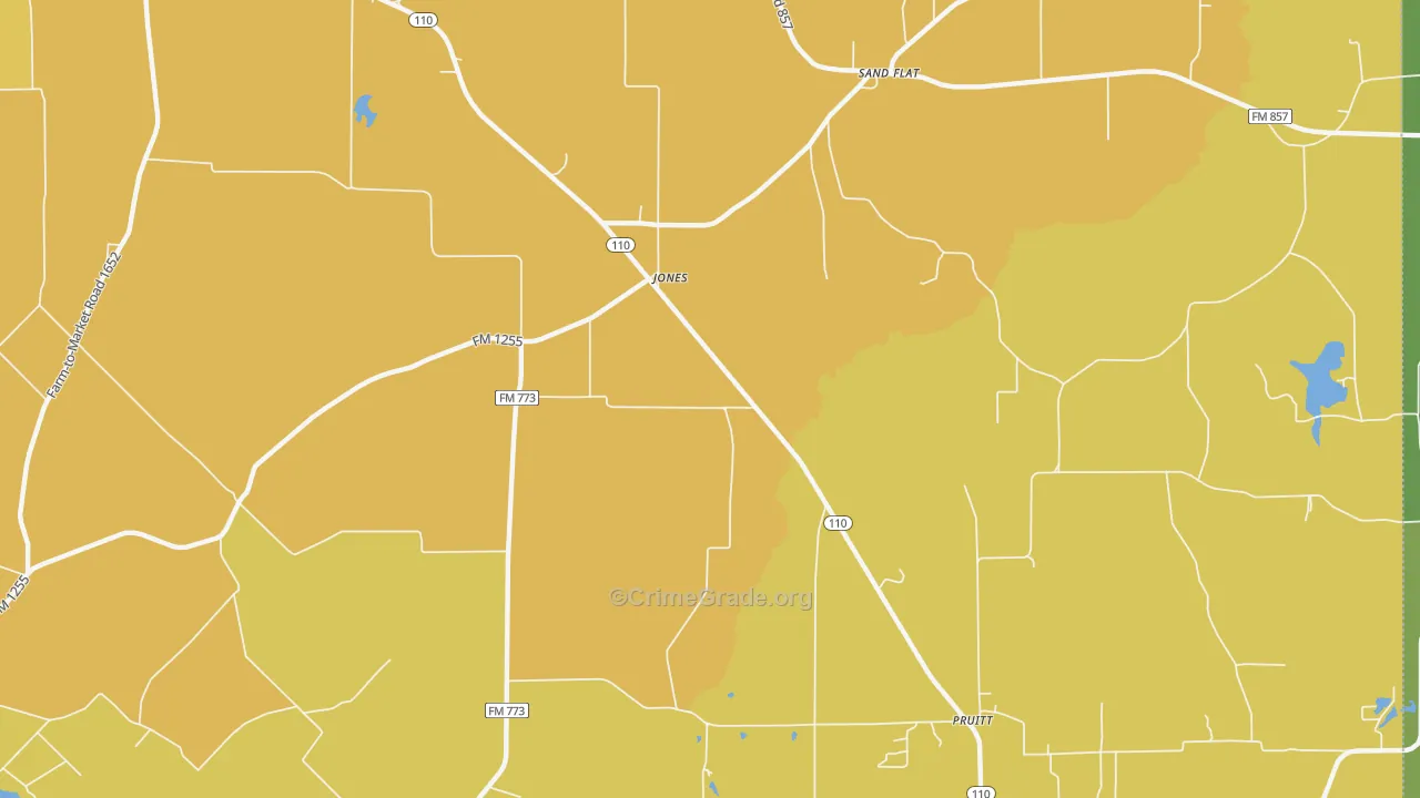 Jones, TX Map of Burglary Rates