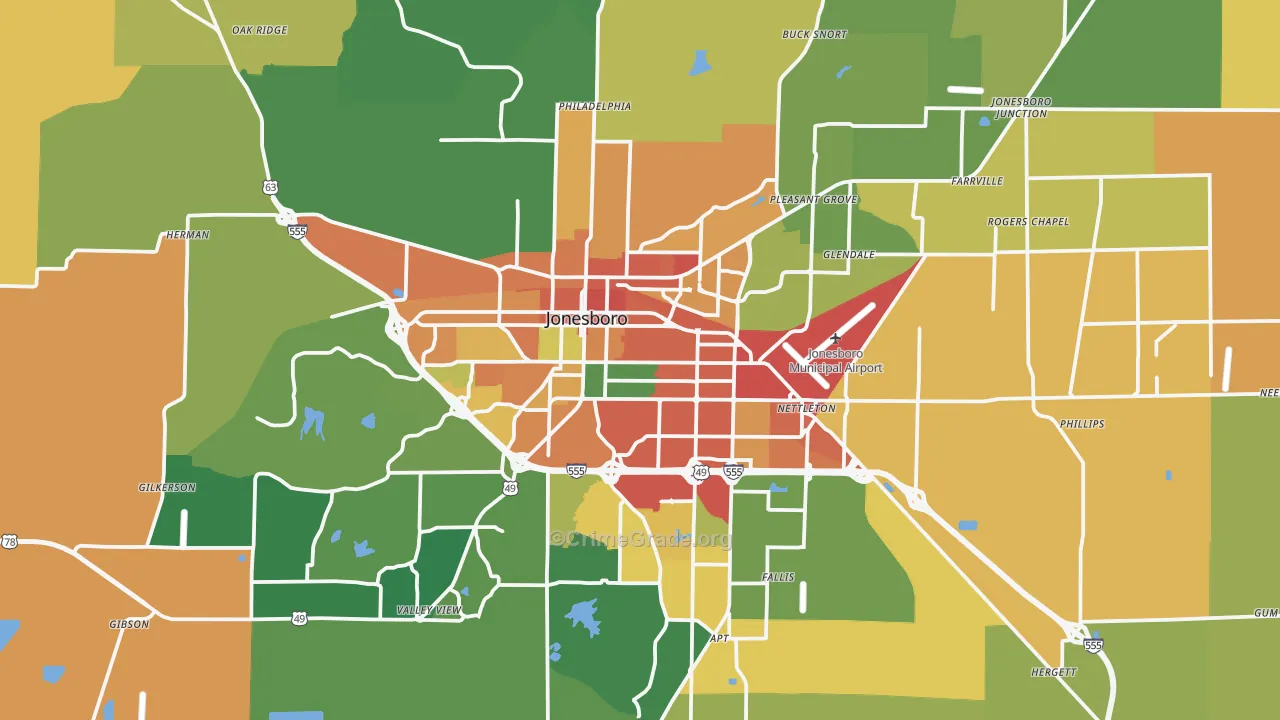Jonesboro, AR Map of Burglary Rates