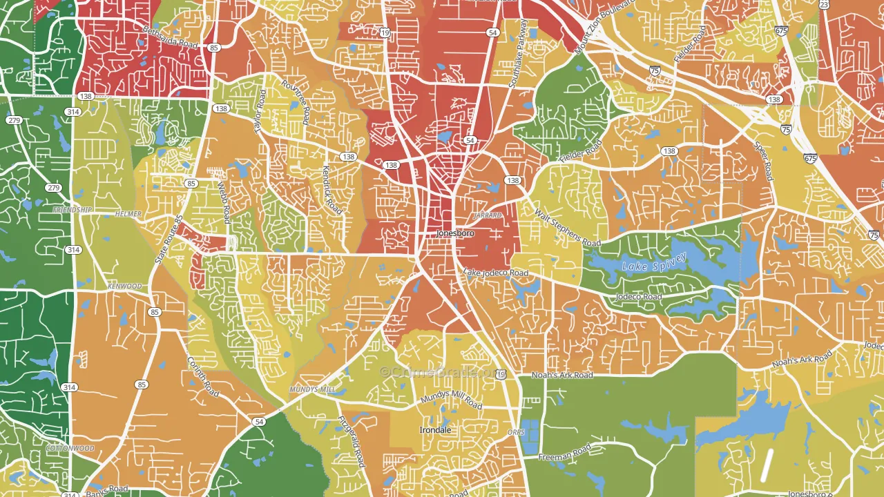 Jonesboro, GA Map of Burglary Rates