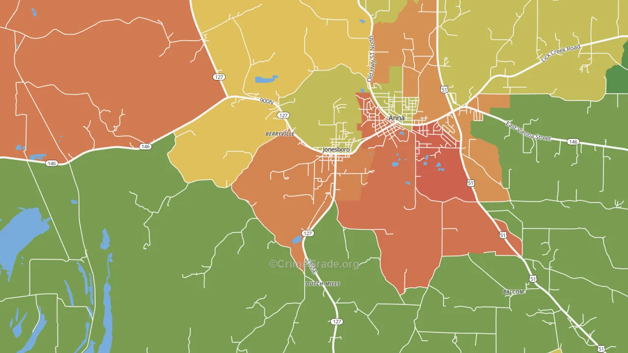 Jonesboro, IL Map of Burglary Rates