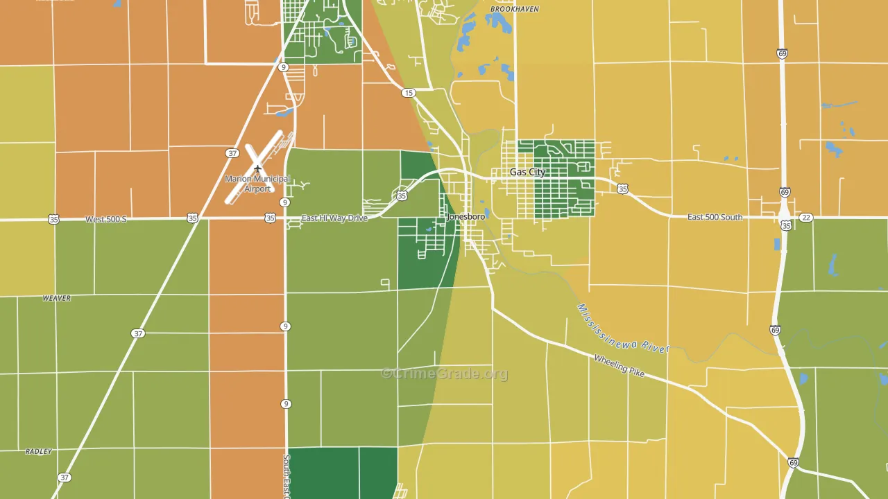 Jonesboro, IN Map of Burglary Rates