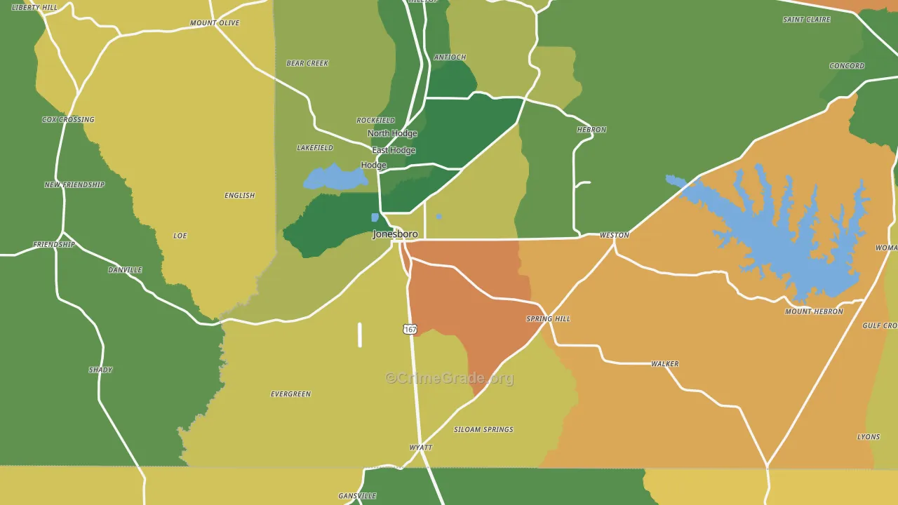 Jonesboro, LA Map of Burglary Rates