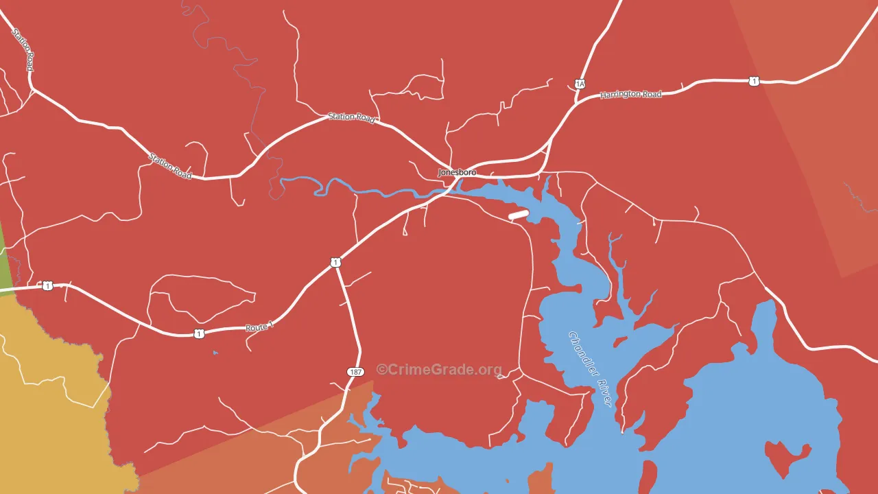 Jonesboro, ME Map of Burglary Rates