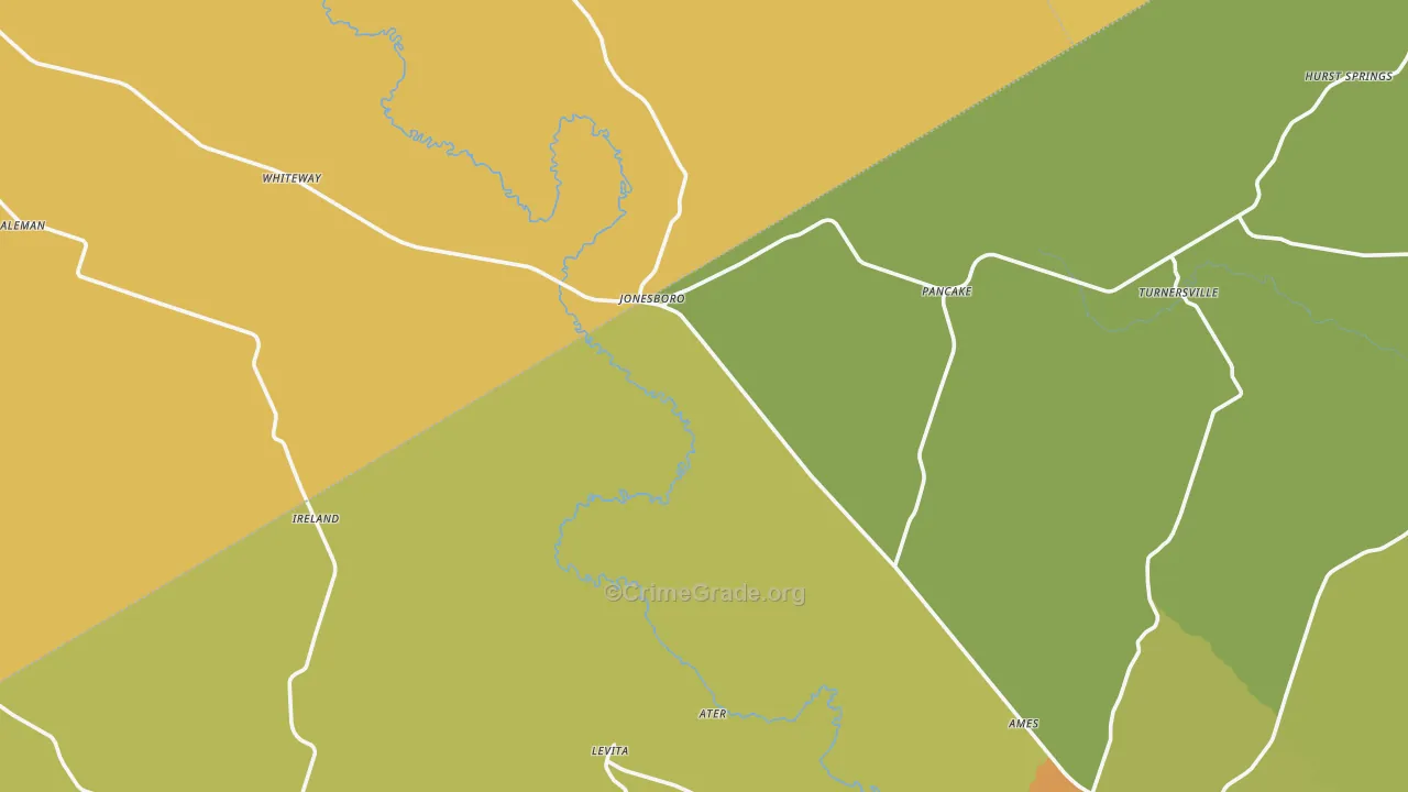 Jonesboro, TX Map of Burglary Rates