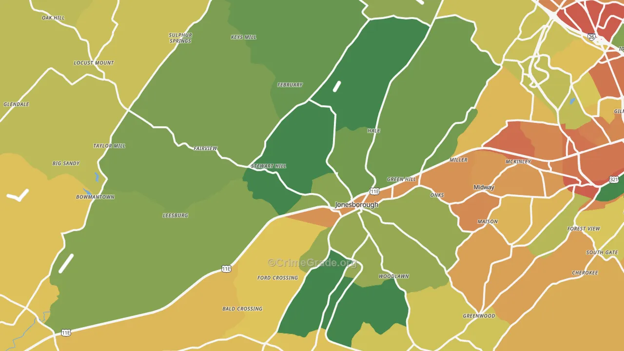 Jonesborough, TN Map of Burglary Rates