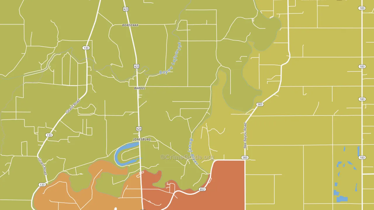 Jonesburg, LA Map of Burglary Rates