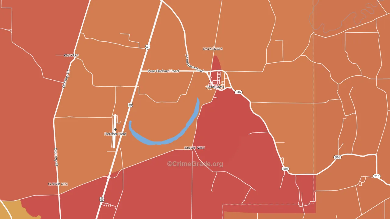Jonestown, MS Map of Burglary Rates