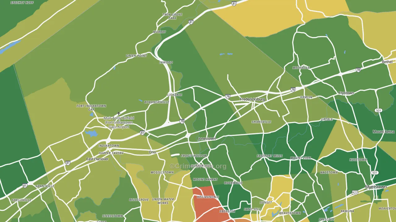 Jonestown, PA Map of Burglary Rates