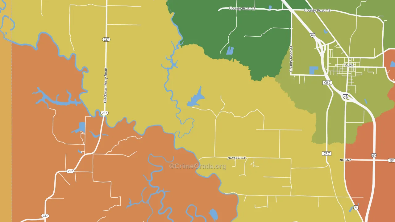 Jonesville, AR Map of Burglary Rates