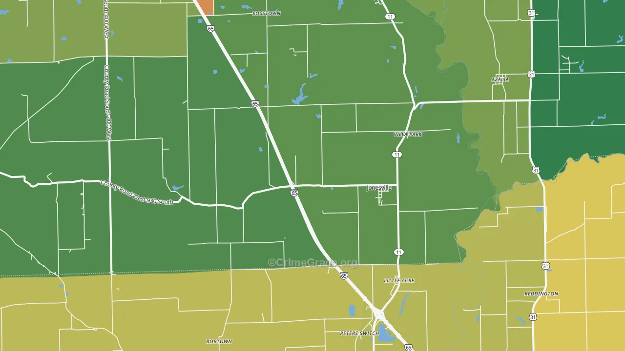 Jonesville, IN Map of Burglary Rates