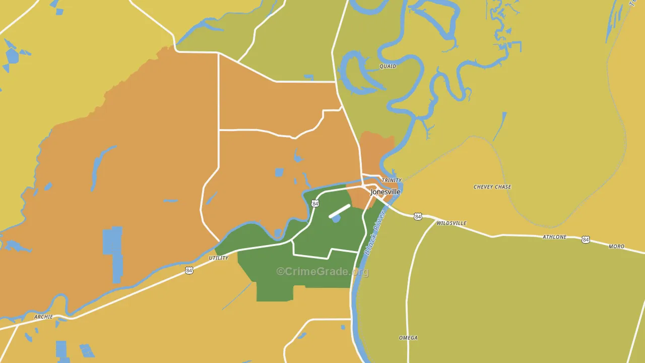 Jonesville, LA Map of Burglary Rates