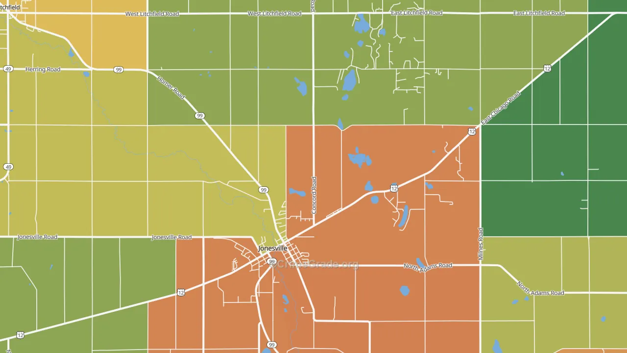Jonesville, MI Map of Burglary Rates