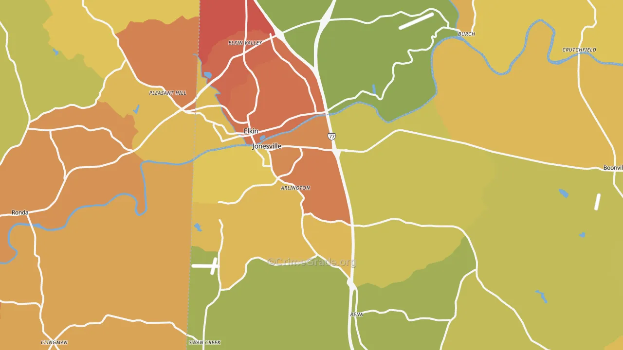 Jonesville, NC Map of Burglary Rates
