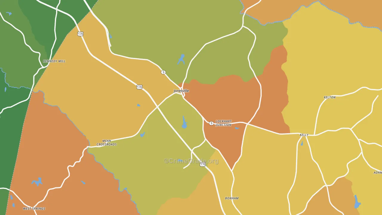 Jonesville, SC Map of Burglary Rates
