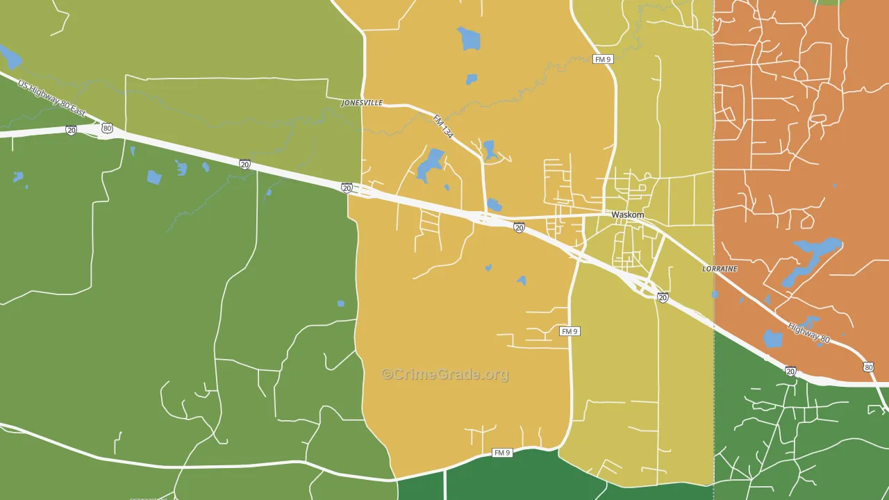Jonesville, TX Map of Burglary Rates