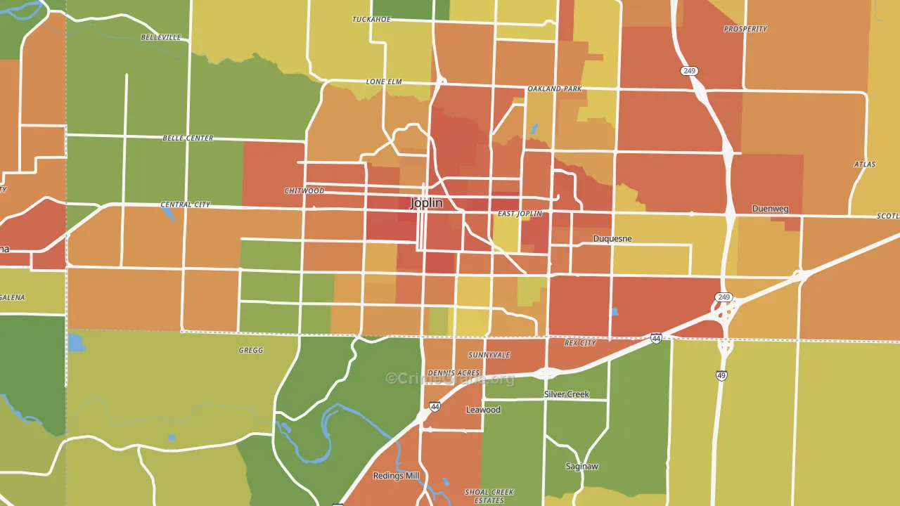 Joplin, MO Map of Burglary Rates